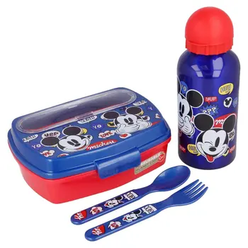 Picnic Holder and Bottle Included Mickey Mouse Happy Smiles Blue Red 21 x 18 x 7 cm Metal 400 ml