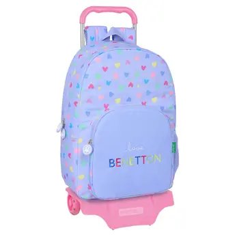 School Rucksack with Wheels Benetton Lila Lilac 30 x 46 x 14 cm