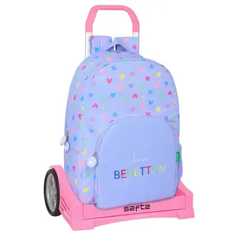 School Rucksack with Wheels Benetton Lila Lilac 30 x 46 x 14 cm