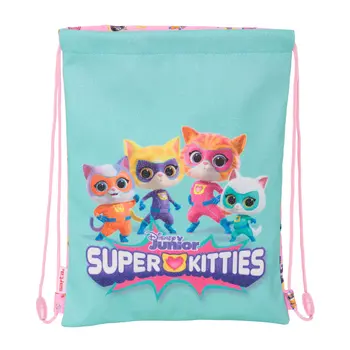 Backpack with Strings SuperKitties Pink Turquoise 26 x 34 x 1 cm