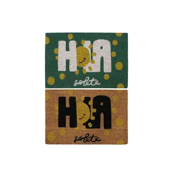 Doormat DKD Home Decor Black Brown Rubber White Green 2 Units Coconut Fibre (60 x 40 x 1,5 cm)