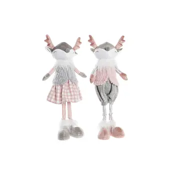 Decorative Figure DKD Home Decor Christmas Animal Polyester Deer (15 x 11 x 49 cm) (2 Units)