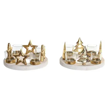 Christmas Candle Holder DKD Home Decor Natural Golden (2 Units) (21 x 11,5 x 21 cm)