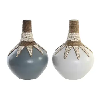 Vase DKD Home Decor Blue White Bamboo Shells (30 x 30 x 40 cm) (2 Units)