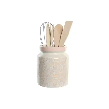 Pot for Kitchen Utensils DKD Home Decor Metal Dolomite MDF Wood 12 x 12 x 25 cm