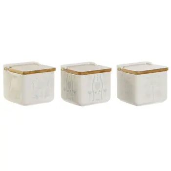 Salt Shaker with Lid DKD Home Decor Blue White Green Lilac Bamboo Scandi 750 ml 14 x 12,5 x 12 cm (3 Units)