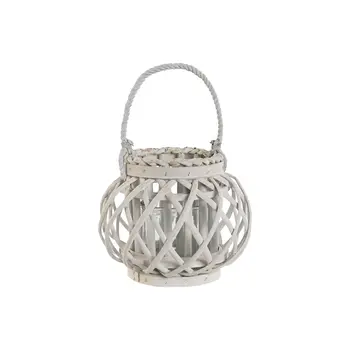 Candleholder Home ESPRIT White wicker Crystal 23 x 23 x 18 cm