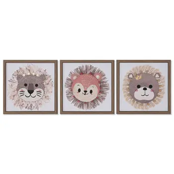 Canvas Home ESPRIT White Natural Children's animals 30 x 2,6 x 30 cm (3 Units)