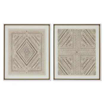 Canvas Home ESPRIT White Natural Boho 50 x 3,8 x 60 cm (2 Units)
