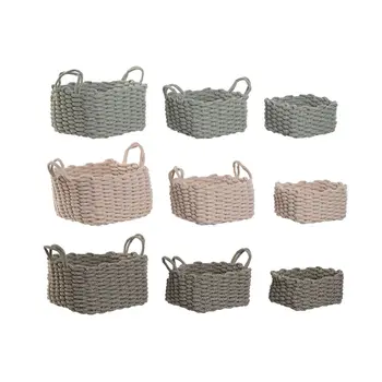Basket set Home ESPRIT Green Beige Pink Rope (3 Pieces) (3 Units)