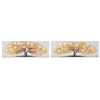 Painting Home ESPRIT Golden Canvas MDF Wood Tree Traditional 90 x 3 x 30 cm (2 Units)