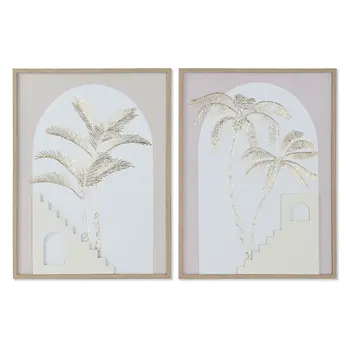 Painting Home ESPRIT White Beige Palms Scandinavian 45 x 2,2 x 60 cm (2 Units)
