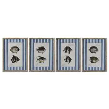 Painting Home ESPRIT Blue Fish 40 X 2,5 X 55 cm (4 Units)