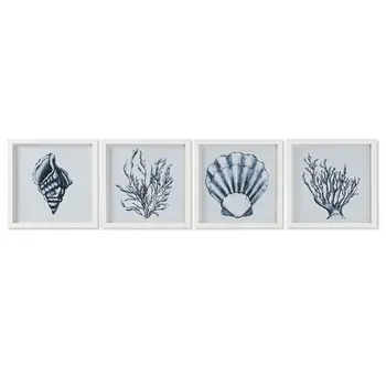 Painting Home ESPRIT Blue White Mediterranean 35 x 2 x 35 cm (4 Units)