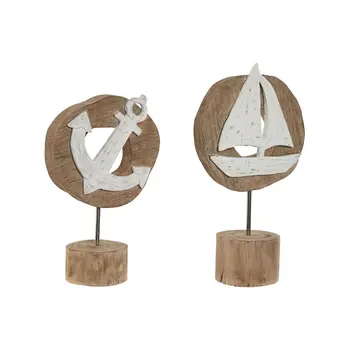 Decorative Figure Home ESPRIT White Natural Anchor Ship Mediterranean 19 x 10 x 38 cm (2 Units)