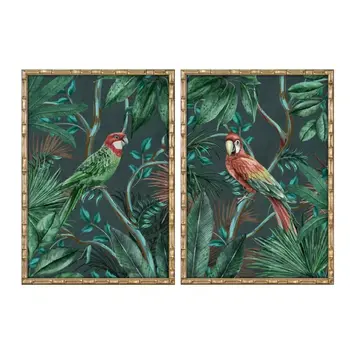 Painting Home ESPRIT Green Parrot Tropical 50 x 2,8 x 70 cm (2 Units)
