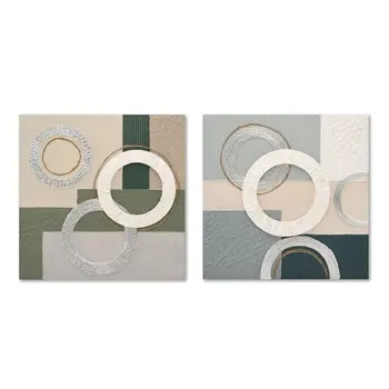 Painting Home ESPRIT Blue Green Abstract Urban 80 x 3 x 80 cm (2 Units)