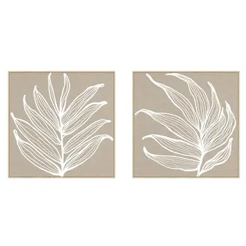 Painting Home ESPRIT White Natural Leaf of a plant Scandinavian 83 x 4,5 x 83 cm (2 Units)