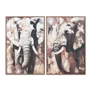 Painting Home ESPRIT Brown Grey Elephant Colonial 60 x 3,5 x 90 cm (2 Units)
