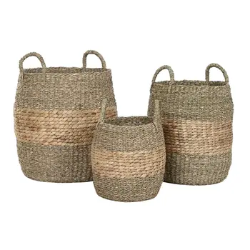 Basket set Home ESPRIT Natural Water hyacinth Tropical (3 Pieces)