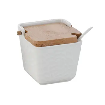 Sugar Bowl Home ESPRIT White Natural Bamboo Porcelain 10,5 x 9 x 9 cm
