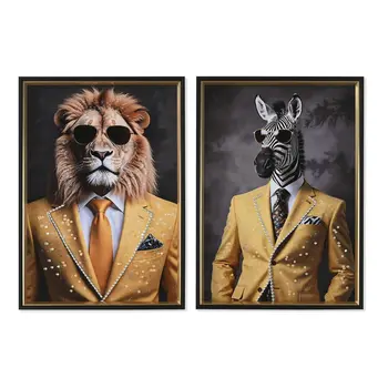 Painting Home ESPRIT Yellow Black Lacquered 50 x 4,5 x 70 cm (2 Units)