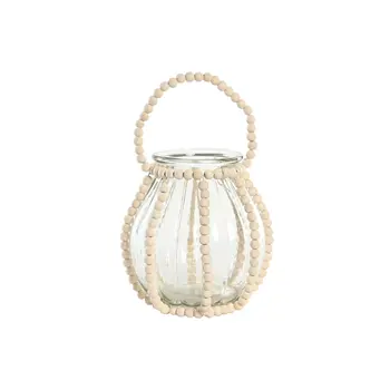 Candleholder Home ESPRIT Transparent Natural Light brown Wood Crystal 22 x 22 x 22 cm