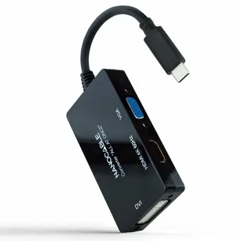 USB-C to VGA/HDMI/DVI Adapter NANOCABLE 10.16.4301-ALL 20 cm Black