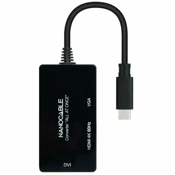 USB-C to VGA/HDMI/DVI Adapter NANOCABLE 10.16.4301-ALL 20 cm Black