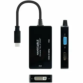 USB-C to VGA/HDMI/DVI Adapter NANOCABLE 10.16.4301-ALL 20 cm Black