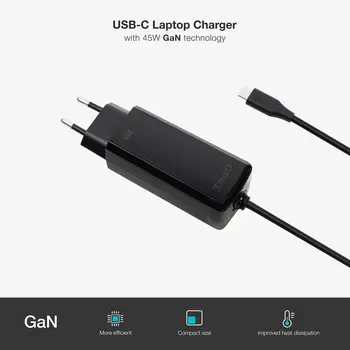 Laptop Charger TooQ GAN USB-C PD 45W Cúbico 45 W