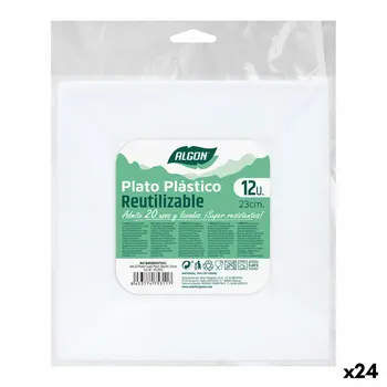 Set of reusable plates Algon Squared White Plastic 23 x 23 x 2 cm (24 Units)