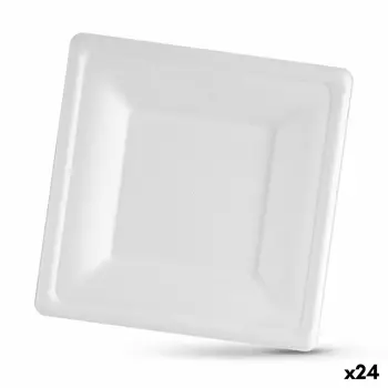 Plate set Algon Disposable White Sugar Cane Squared 20 cm (24 Units)