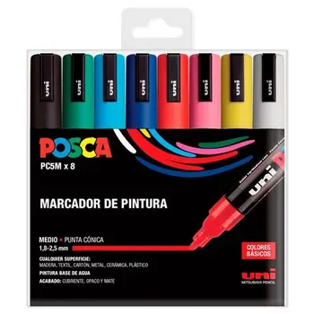 Set of Felt Tip Pens Uni-Ball POSCA Basic PC-5M Multicolour 8 Pieces (8 Units)