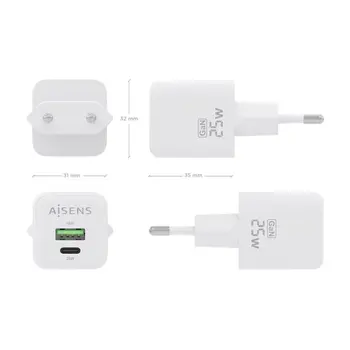 Wall Charger Aisens ASCH-25W2P014-W White 25 W (1 Unit)