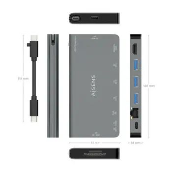 USB Hub Aisens ASUC-8P015-GR Grey Multicolour (1 Unit)