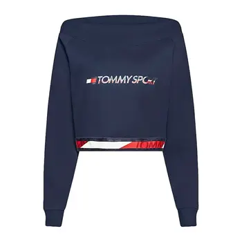 Women’s Sweatshirt without Hood Tommy Hilfiger Crop V Neck Dark blue