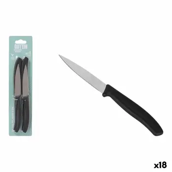 Peeler Knife Set Quttin Basic Black Silver Stainless steel 9 cm 4 Pieces (18 Units)