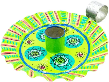 Handmade & Painted Metal Candle Holder