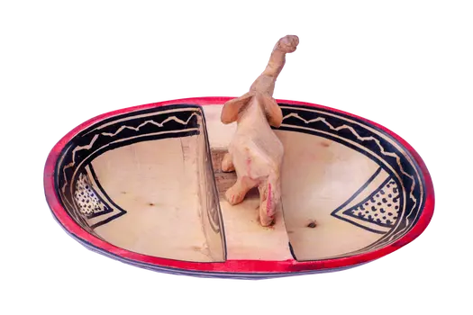 Wooden Oval Shaped Bowl w/Partition Elephant