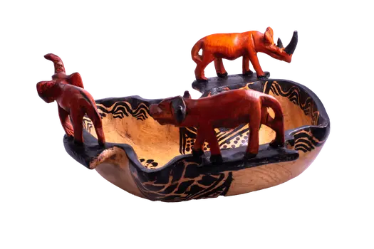 Wooden Africa Shaped Bowl w/Rhinoceros Buffalo and Elephant