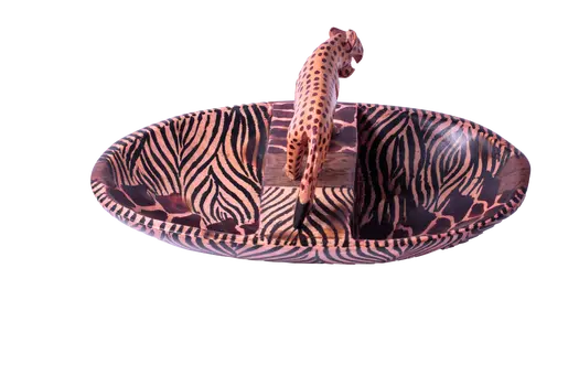 Wooden Bowl With Animal Inspired Patterns w/Partition Cheetah