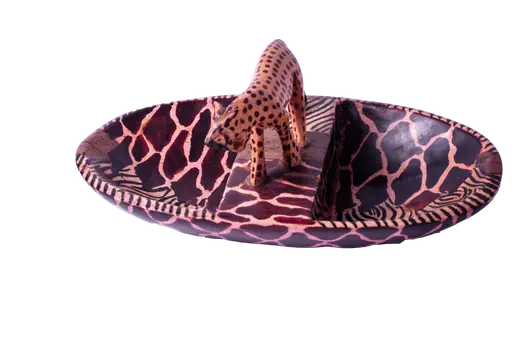 Wooden Bowl With Animal Inspired Patterns w/Partition Cheetah