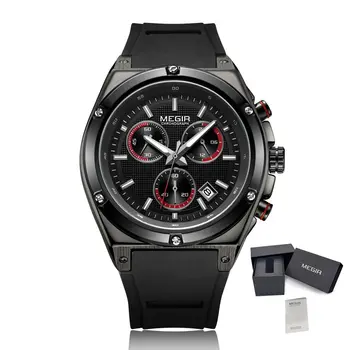 MEGIR Mens Watches Silicone Quartz Wrist Watch Chronograph Fashion Sport Business Wristwatch Luminous Male Clock Montre Homme