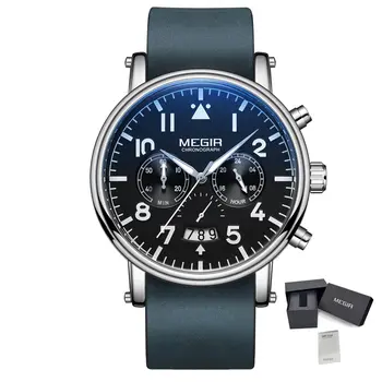 MEGIR Fashion Mens Watches Leather Military Sport Watch Chronograph Luminous Waterproof Quartz Wristwatch Man Clock Reloj Hombre