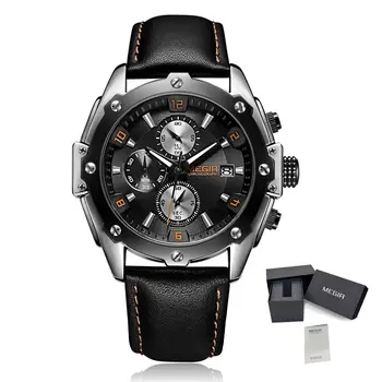 MEGIR Black Mens Watches Top Brand Luxury Chronograph Sports Quartz Wrist Watch Man Clock Waterproof Army Military Wristwatches