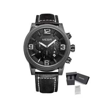 MEGIR Luxury Men's Watch Fashion Simple Casual Sports Watches for Mens Leather Strap Waterproof Quartz Chronograph Clock 3010