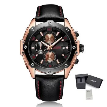 MEGIR Black Mens Watches Top Brand Luxury Chronograph Sports Quartz Wrist Watch Man Clock Waterproof Army Military Wristwatches