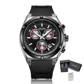 MEGIR Mens Watches Silicone Quartz Wrist Watch Chronograph Fashion Sport Business Wristwatch Luminous Male Clock Montre Homme