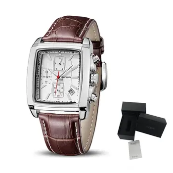 MEGIR Watch Men Business Wristwatch Rectangle Quartz Military Watches Waterproof Luminous Leather Casual Moda Clock Reloj Hombre